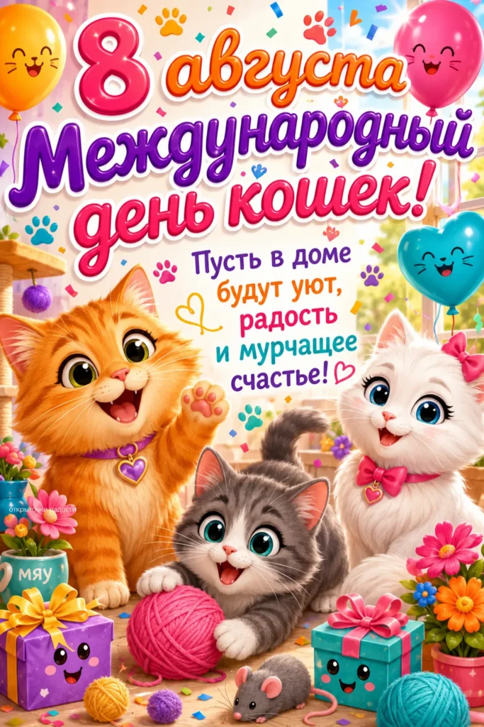 Открытка «с Днём кошек»