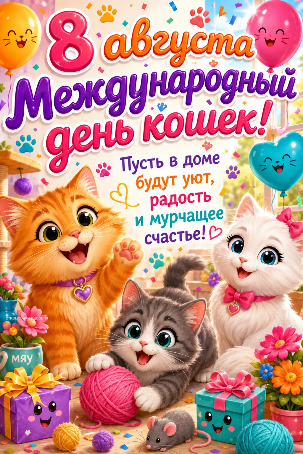Открытка «с Днём кошек»
