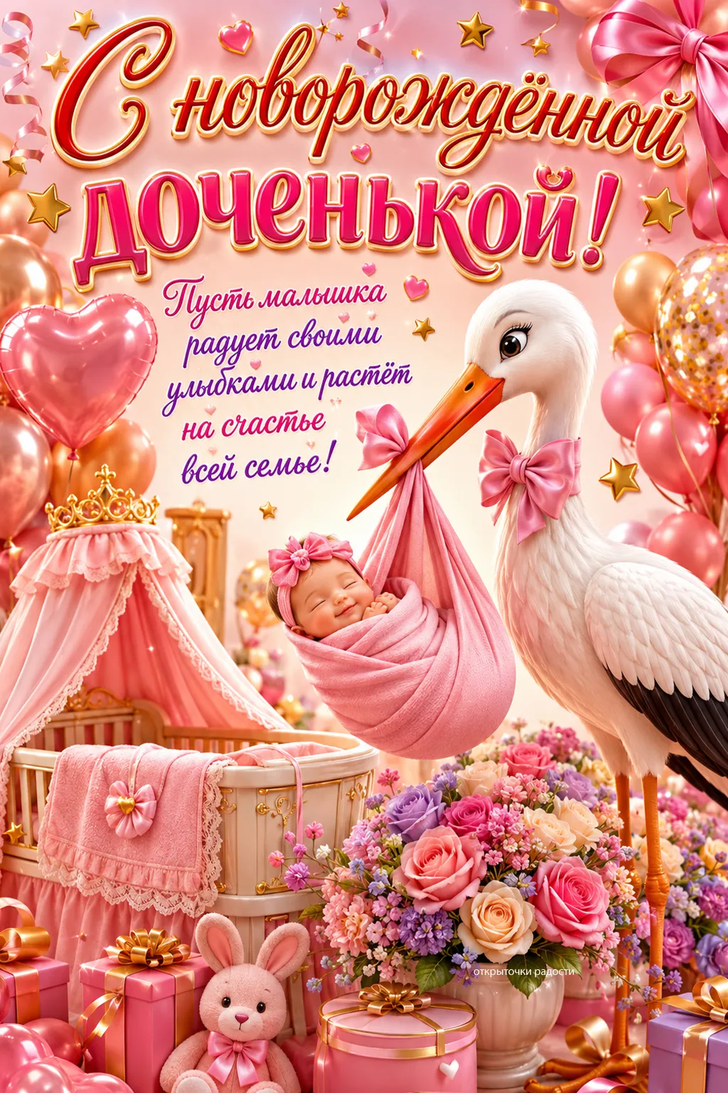 Открытка «С новорождённой доченькой»