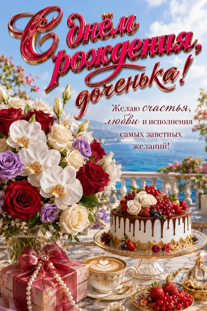 Открытка «С днём рождения, доченька»
