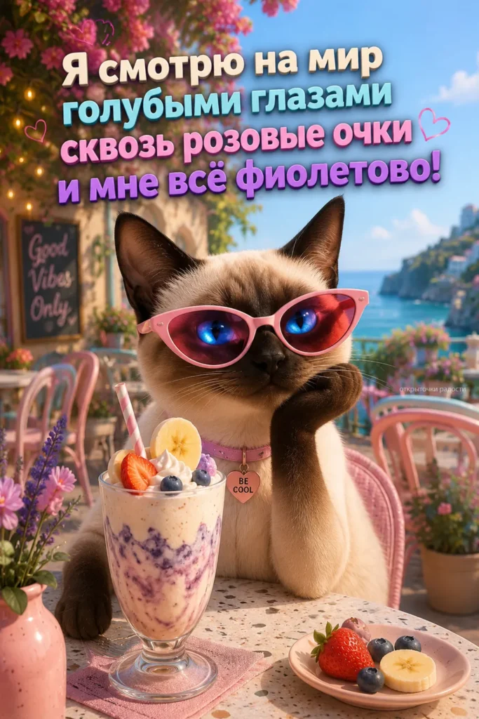 Открытка «Кот в розовых очках»