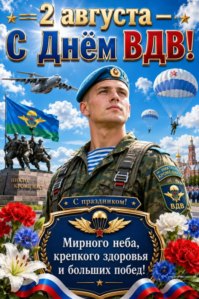 Открытка «С праздником десантников»