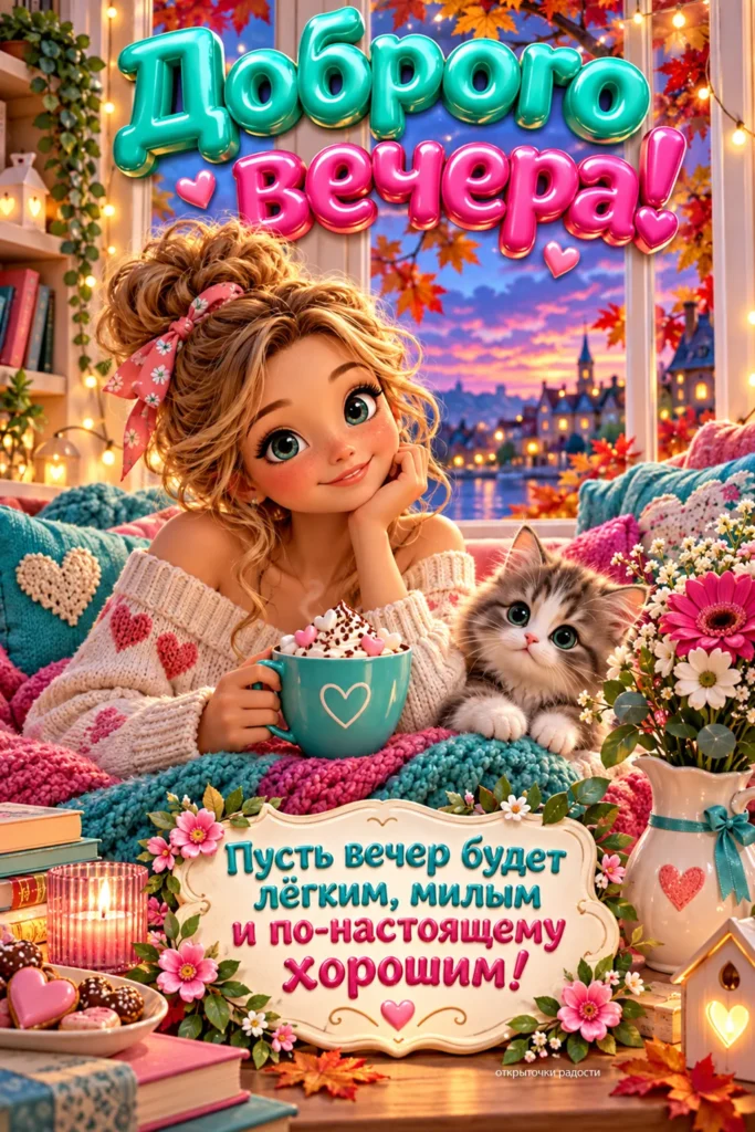 Открытка «Вечер с чашкой какао»