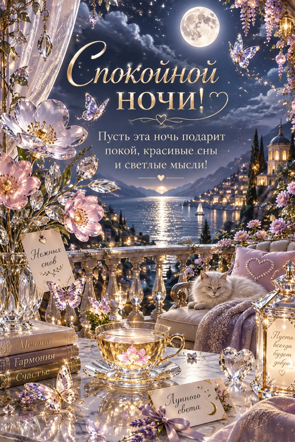Открытка «Сладких снов под лунным светом»
