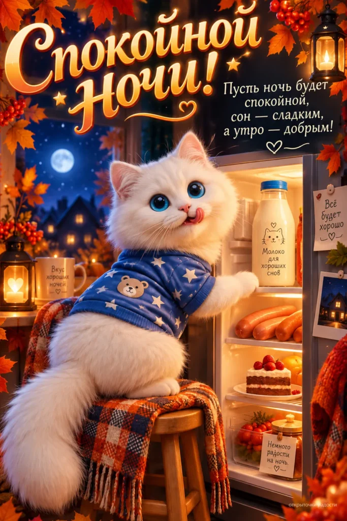Открытка «Спокойной ночи с котиком»