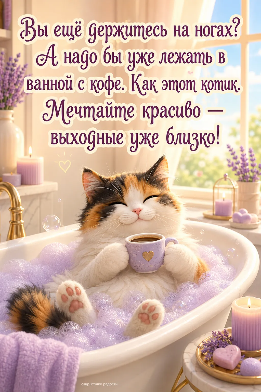 Открытка «Кот в ванной»