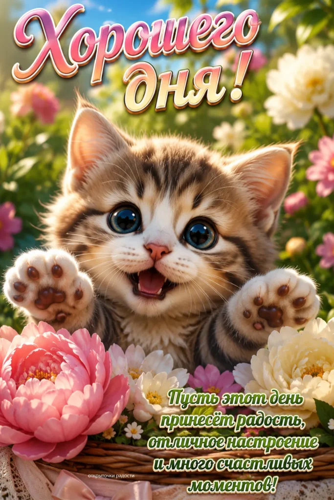 Открытка «Хорошего дня с котёнком»