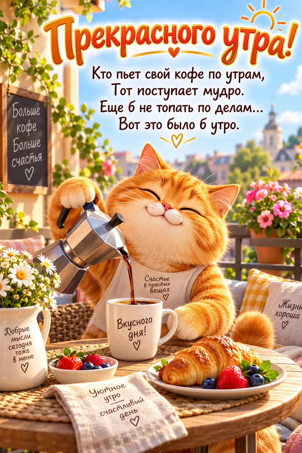 Открытка «Уютного утра с котиком»