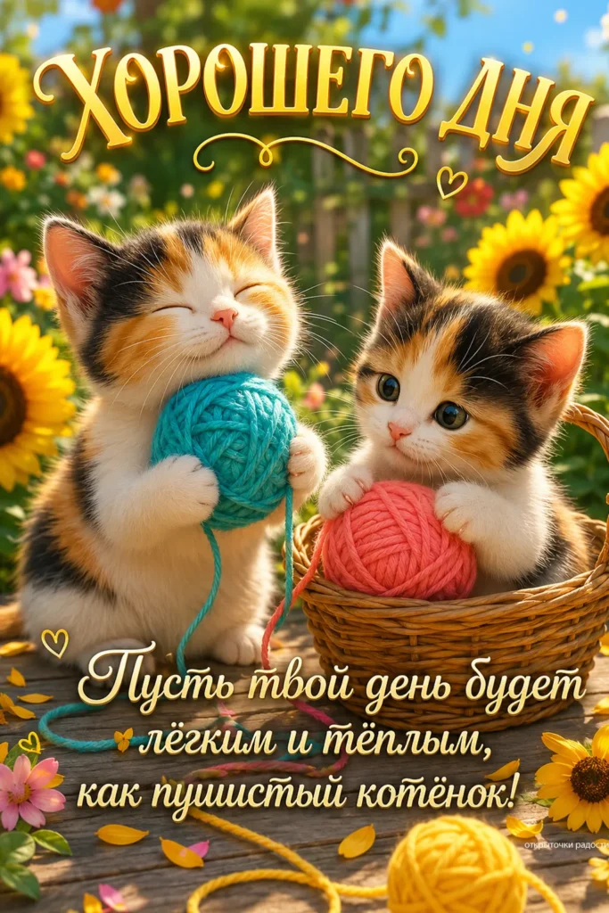 Открытка «Хорошего дня с котятами»