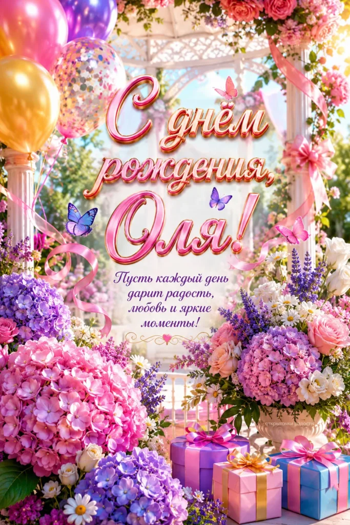 Открытка «С днём рождения, Оля»