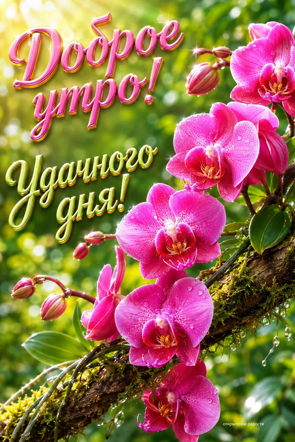 Открытка «Доброе утро с розовыми орхидеями»