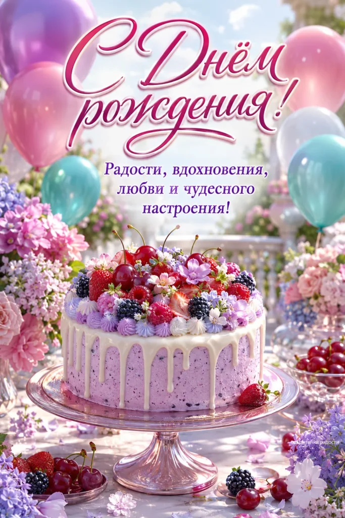 Открытка «Праздничная открытка с тортом»