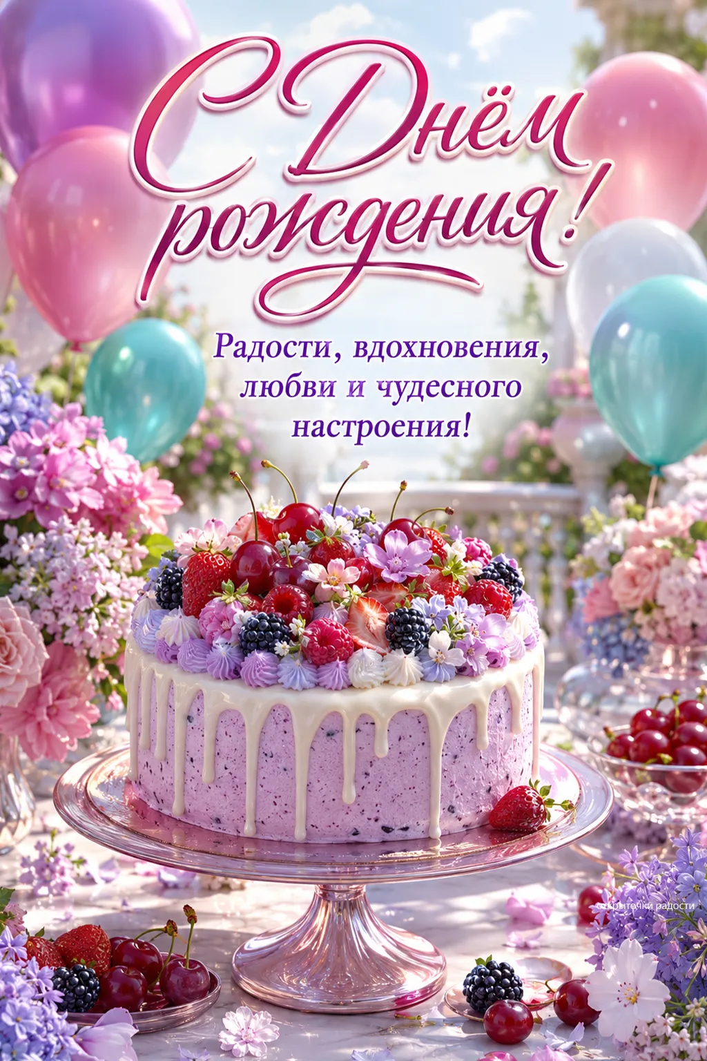 Открытка «Праздничная открытка с тортом»