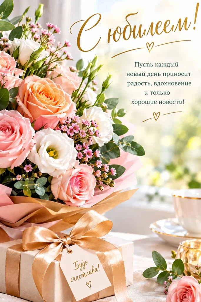 Открытка «Нежные розы к юбилею»