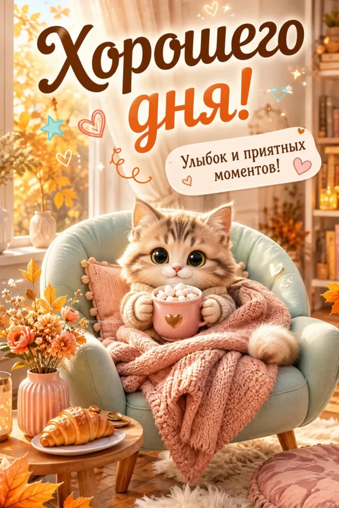 Открытка «Хорошего дня с котиком»