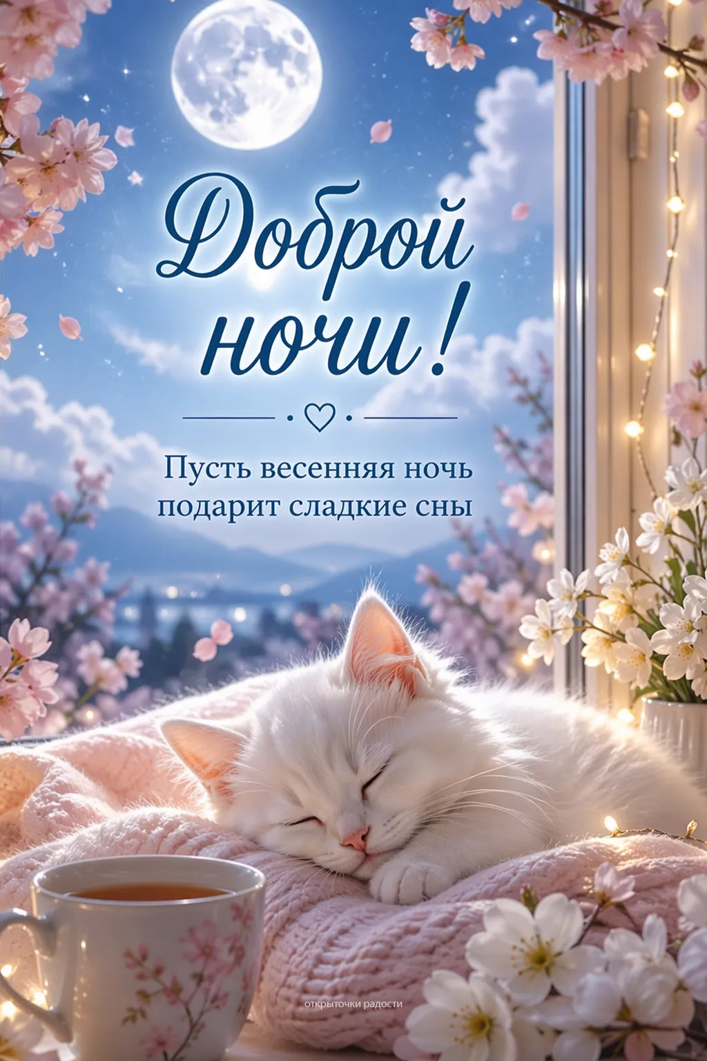 Открытка «Сладких снов с котиком»
