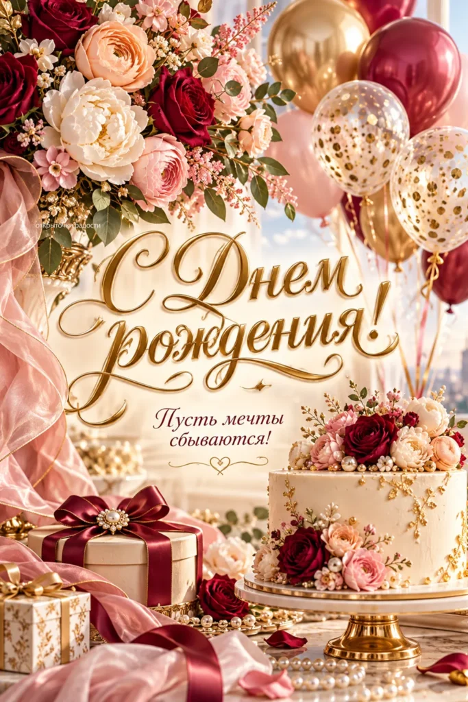 Открытка «Роскошный день рождения с розами»