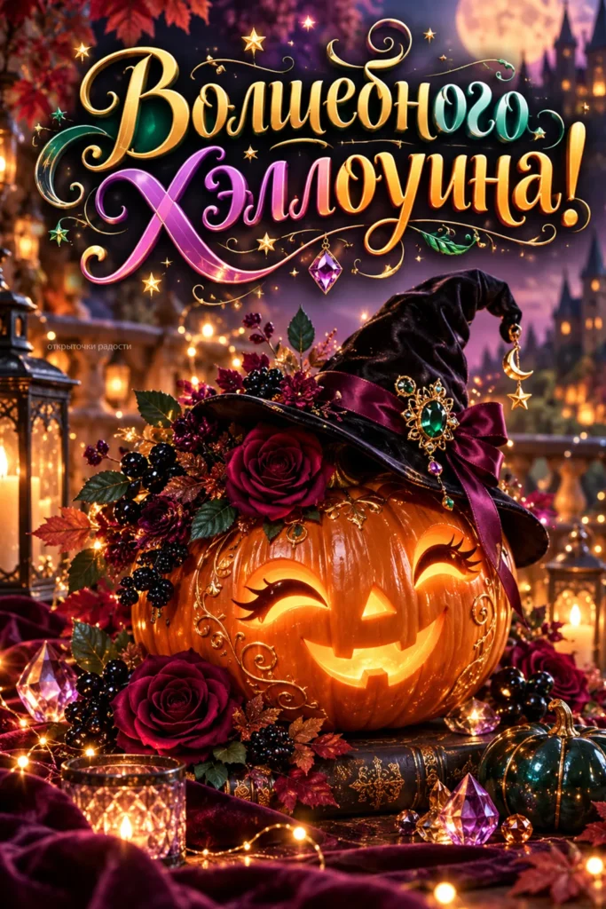 Открытка «Очаровательная тыква-ведьмочка»