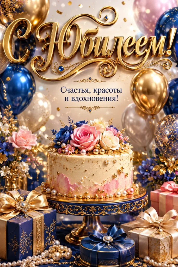 Открытка «Праздник в золоте и розах»