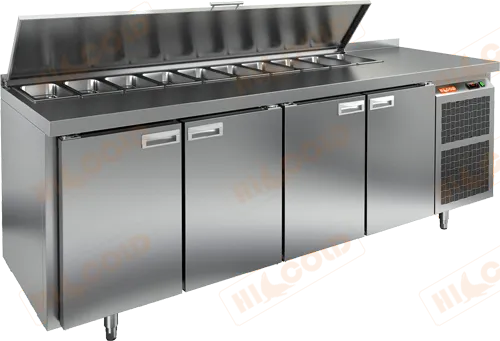 SL1-1111GN (1/3) стол для салатов охл. (+2+10), 4 двери, 2280х700х850мм, HICOLD RUS