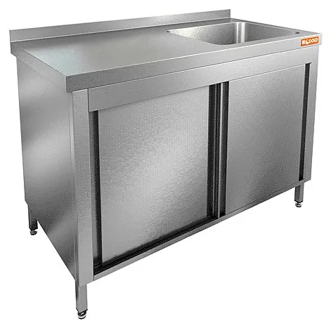 НСЗК1М-15/7БП стол с ванной моеч. 1 секц. (500х500х300) справа, закрыт.,двери-купе, HICOLD RUS