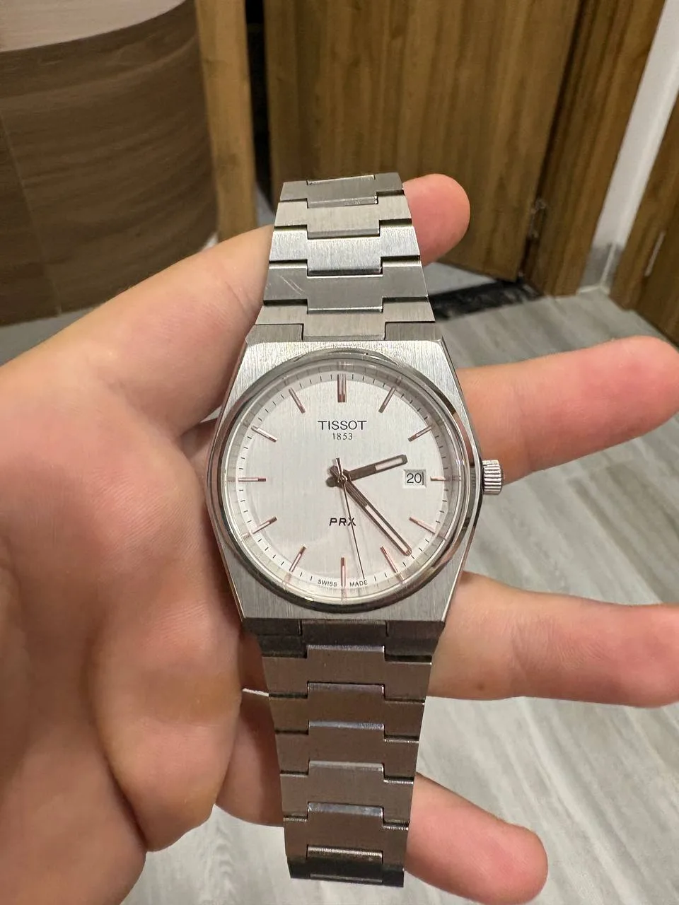 Tissot PRX watch with mother-of-pearl dial