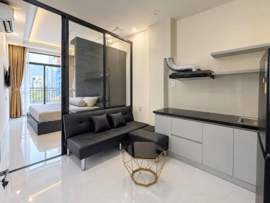 Studio with balcony and furniture in southern Nha Trang
