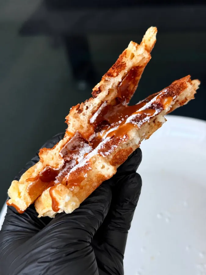 Fresh yeast waffles with salted caramel